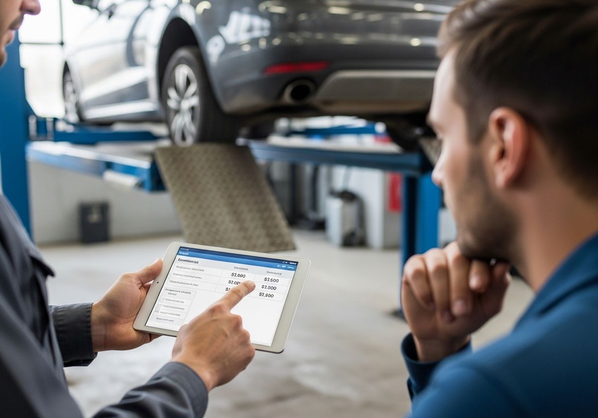 Car repair estimate on tablet