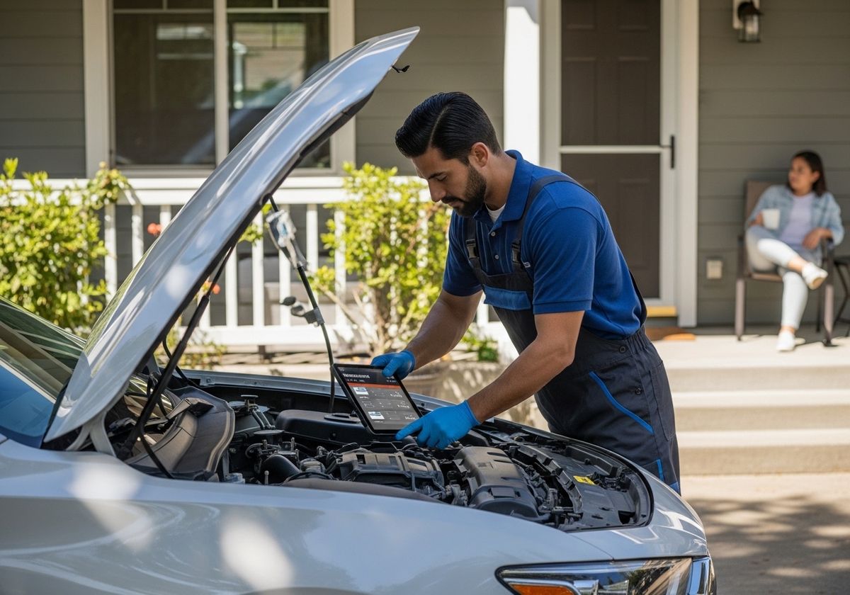 Mobile Mechanic Diagnosing Car Issue