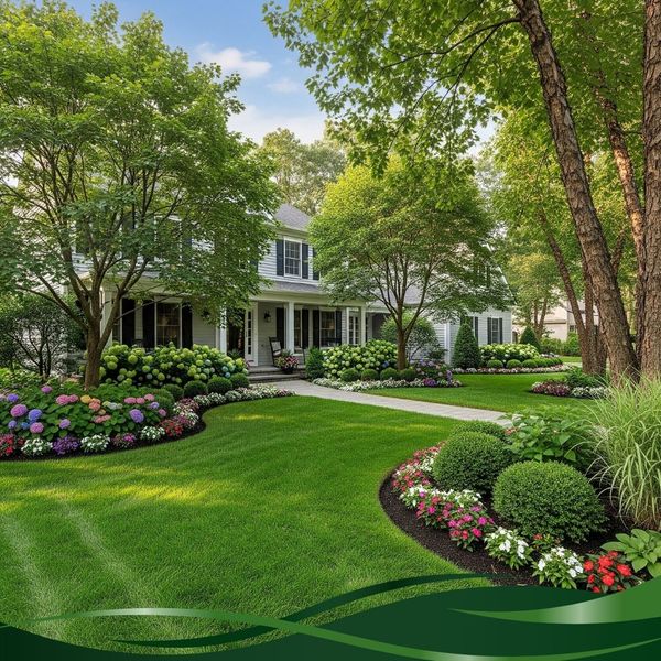 home with beautiful trees and flowers home with beautiful trees and flowers