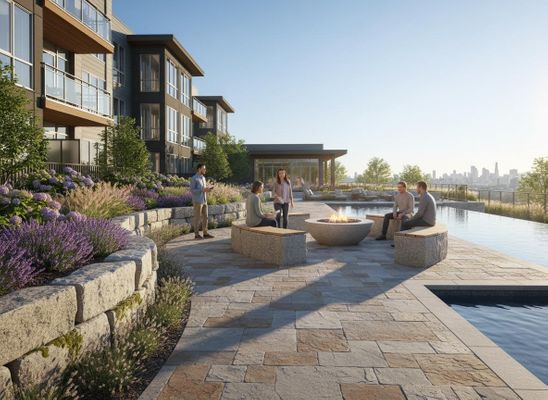 Luxury Apartment Outdoor Amenity with Fire Pit and Pool