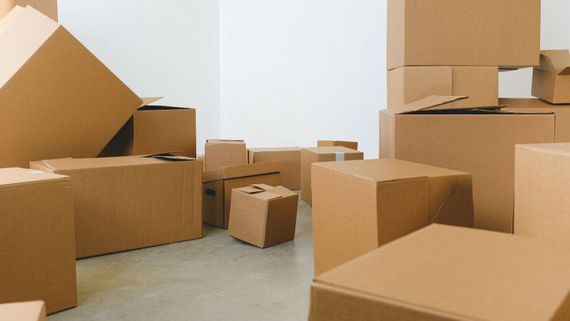 Piles of moving boxes
