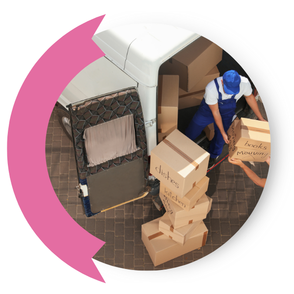 Movers stacking boxes