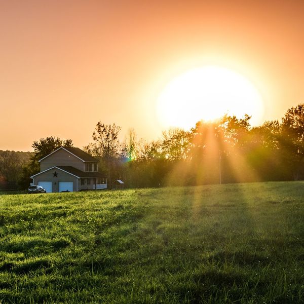 farm house at sunrise 