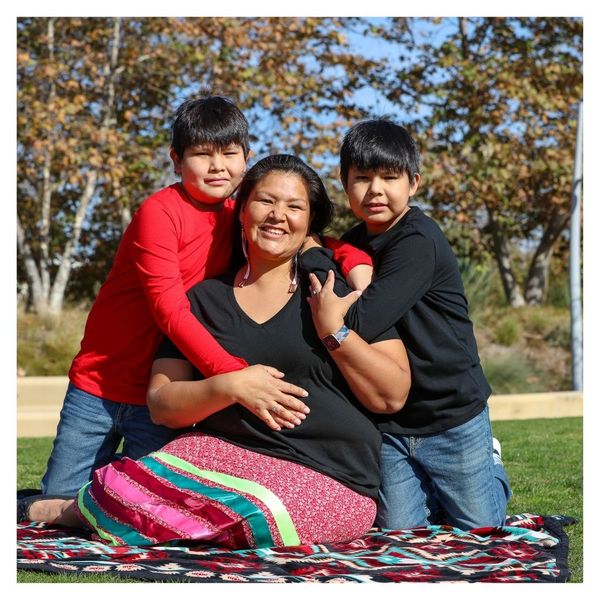 smiling mother with children