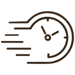 An icon of a clock with speed lines on the left of it
