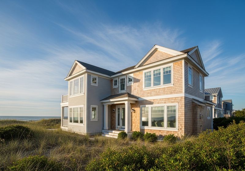 A beautiful coastal home with pristine siding and professional architectural detailing.