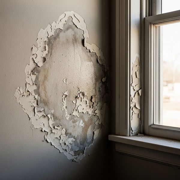 Interior wall showing signs of water damage and peeling paint.