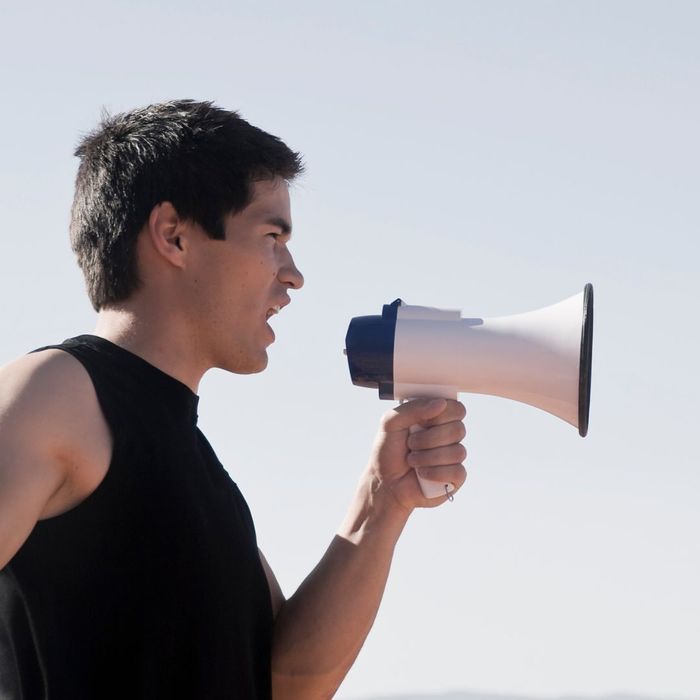 man using a megaphone