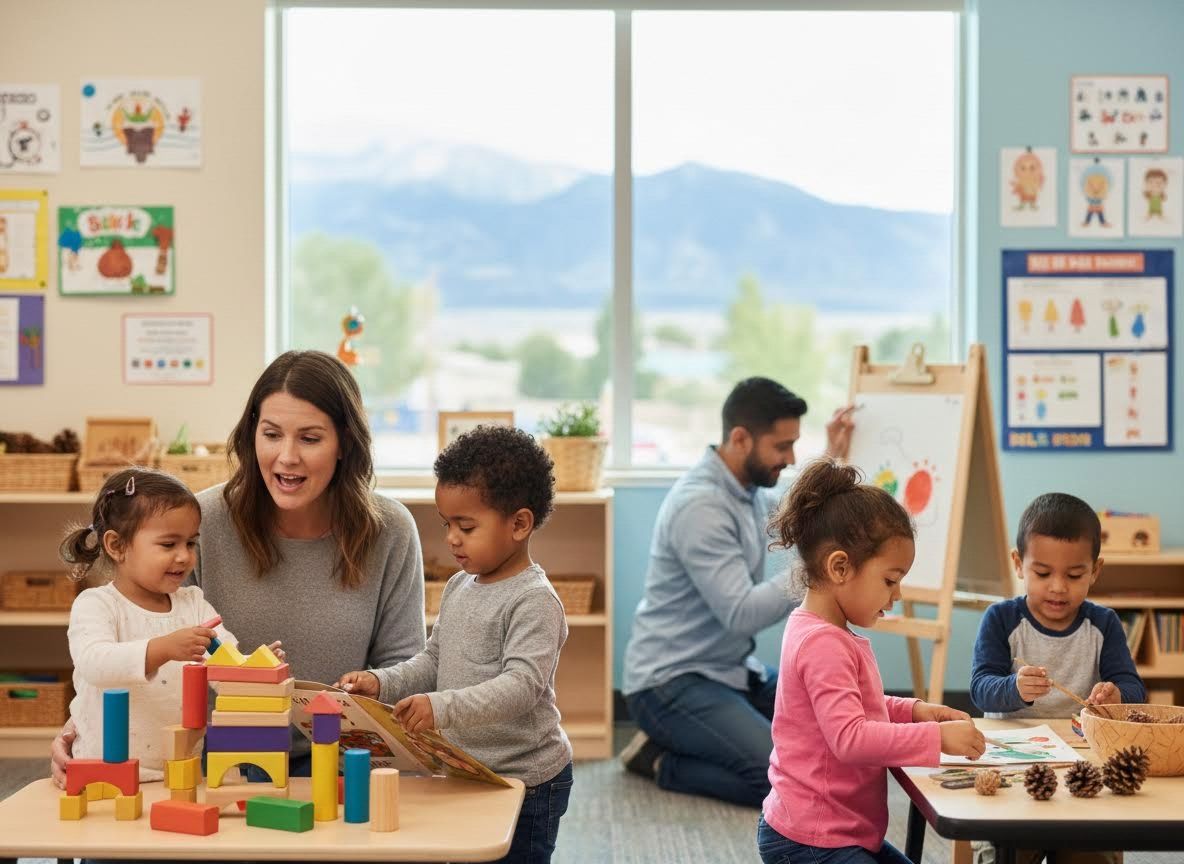 Preschool class with teachers and diverse children