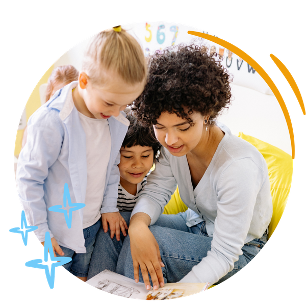 Children with teacher reading 