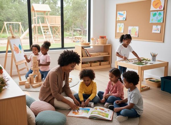 Diverse Children and Teacher Engaged in Learning Activities