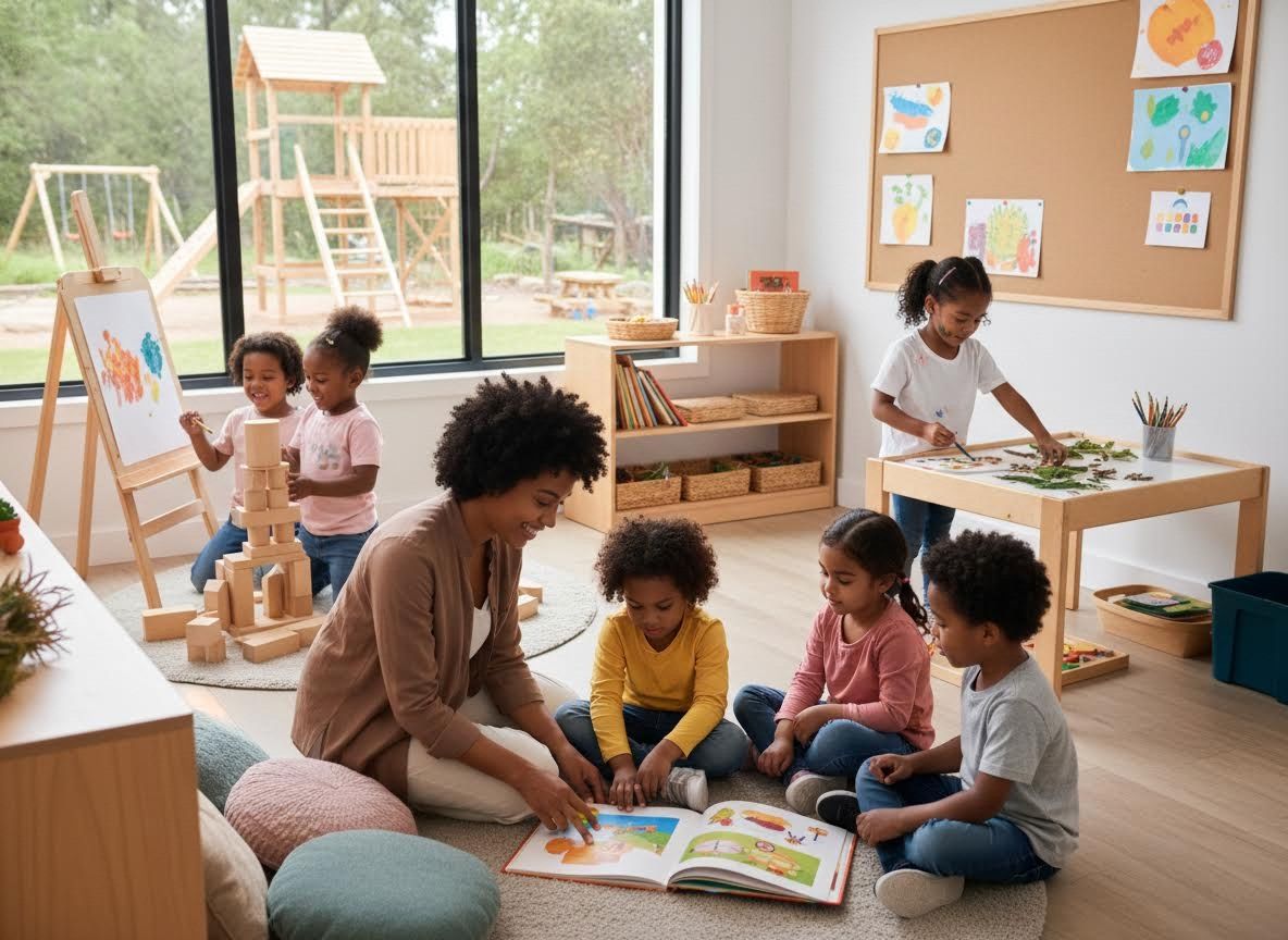 Diverse Children and Teacher Engaged in Learning Activities