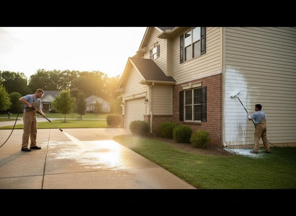 Residential Pressure Washing and Exterior House Cleaning at Sunset