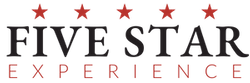 text "FIVE STAR EXPERIENCE" in black and red, with a row of five red stars positioned above the text.