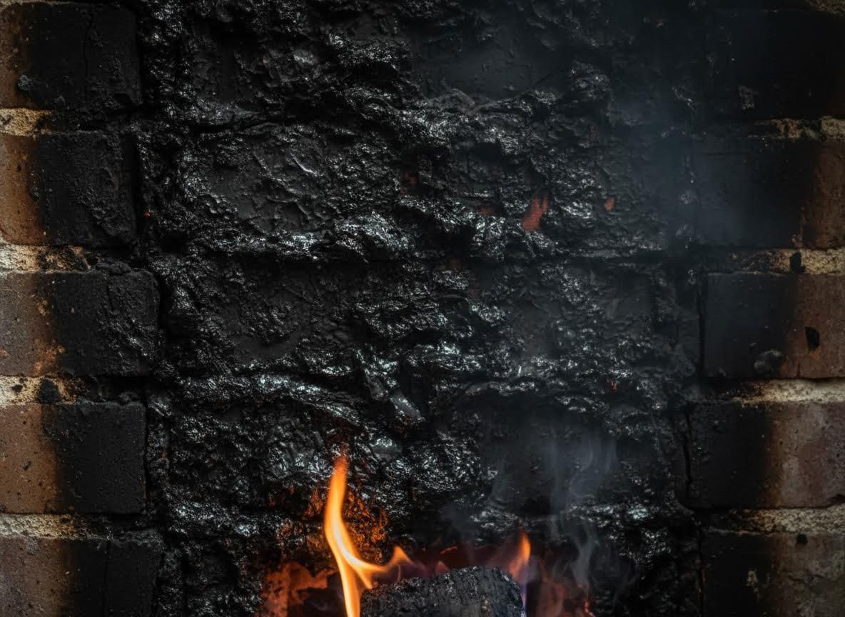 Sooty Brick Fireplace with Flames
