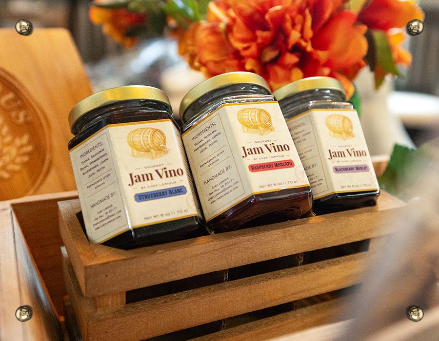 a display of the three Jam Vino flavors