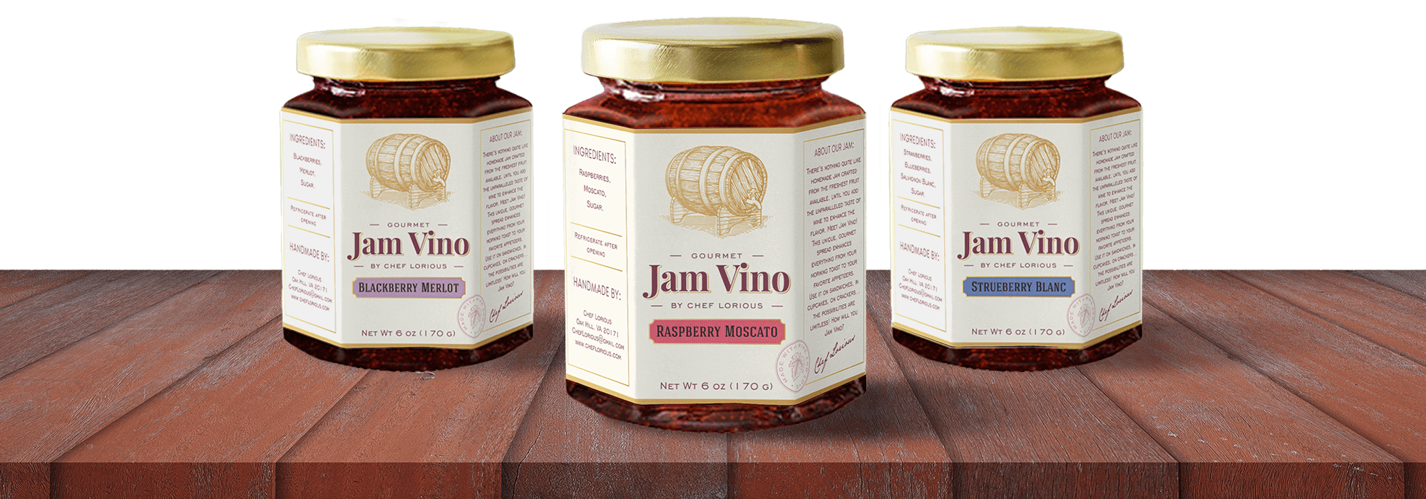 three Jam Vino wine infused jam jars