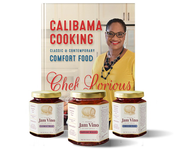 Calibama Cooking book and three Jam Vino flavors