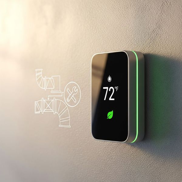 A modern smart thermostat on a wall, symbolizing energy efficiency from HVAC maintenance.