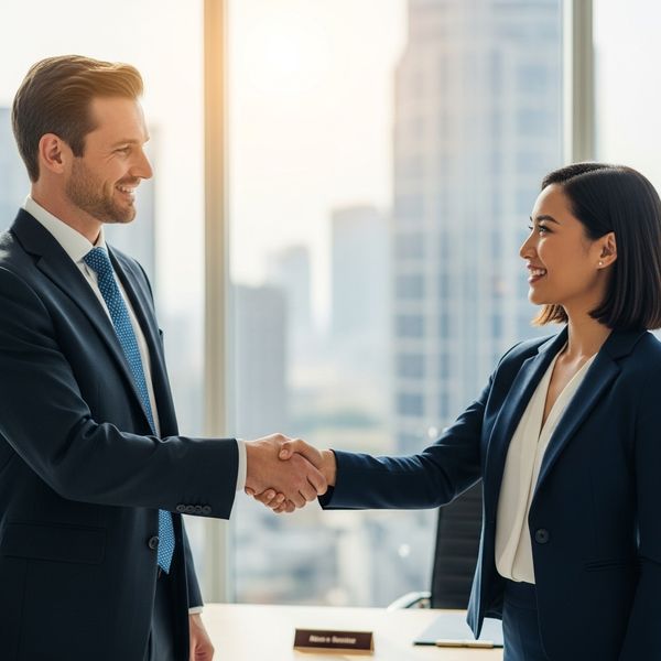 Two business partners shaking hands to symbolize a strategic alliance.