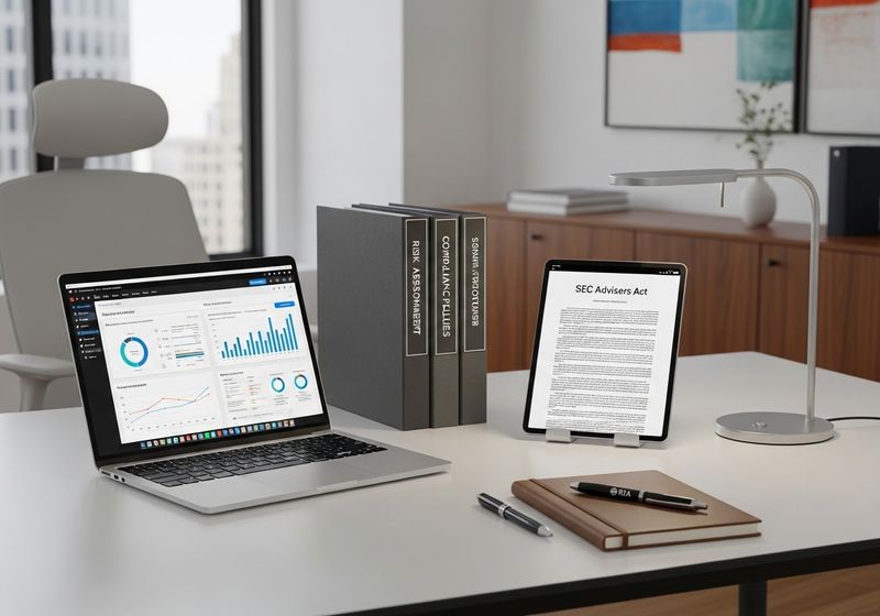 Modern professional office desk representing RIA risk management and compliance.