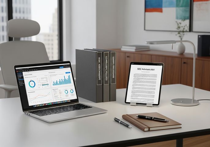 Modern professional office desk representing RIA risk management and compliance.