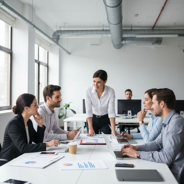 employees meeting together in office space