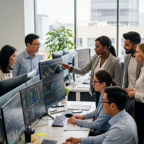Financial advisors talking. Financial advisors talking.