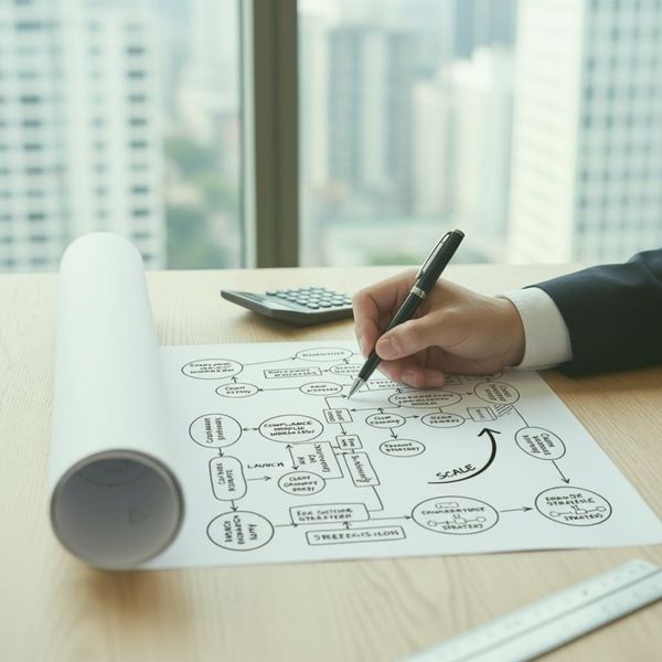 a hand holding a pen mapping out strategic business planning