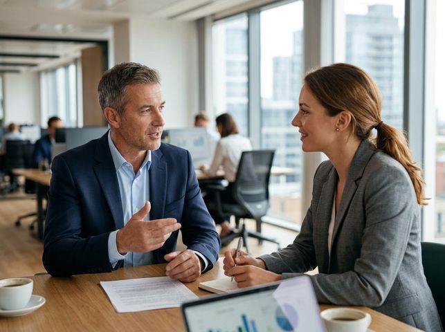 Business professionals discussing in a modern office