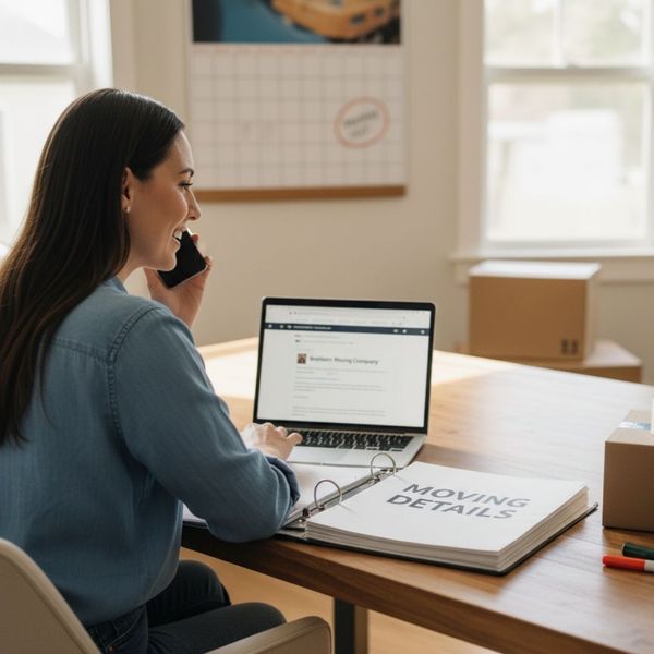 A person confirming their moving details over the phone.