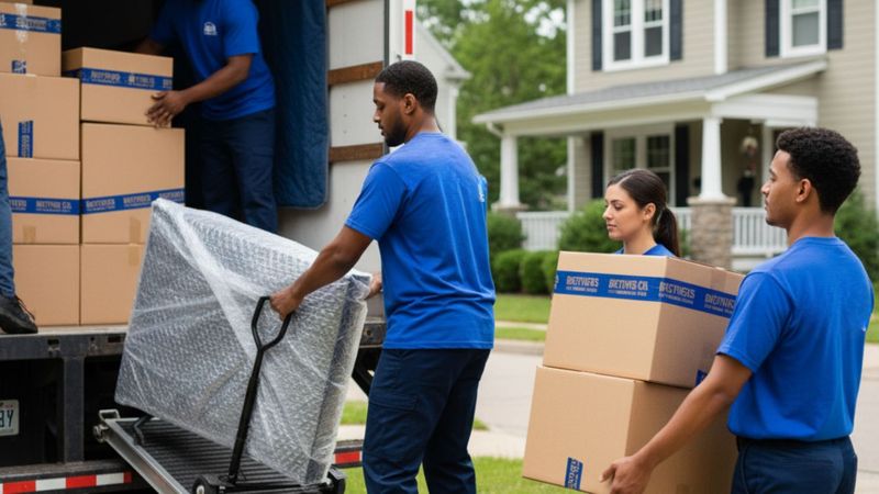 Professional movers carefully loading a moving truck.