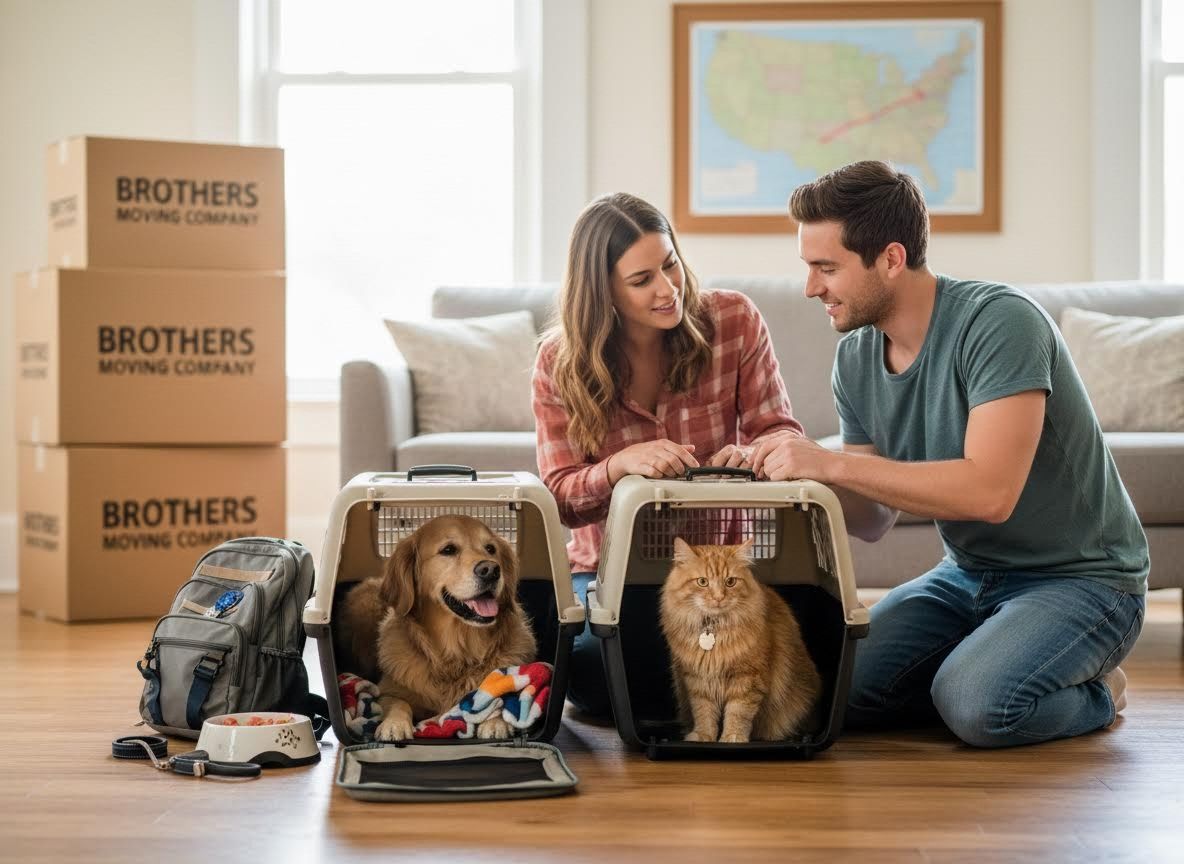 Couple and Pets Ready for Moving Day