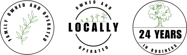 Green and black business trust badges: Family Owned and Operated, Locally Owned and Operated, and 24 Years in Business.