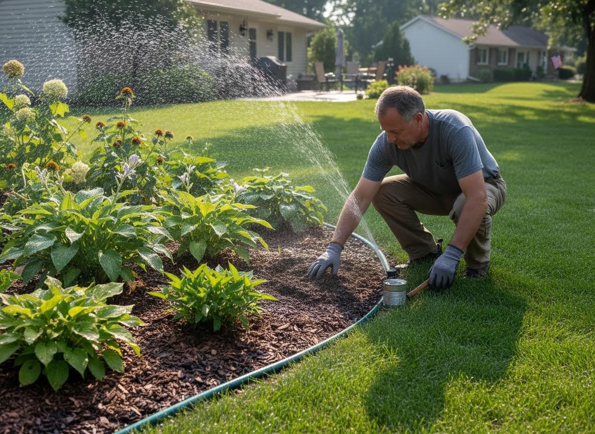Man watering garden with a sprinkler