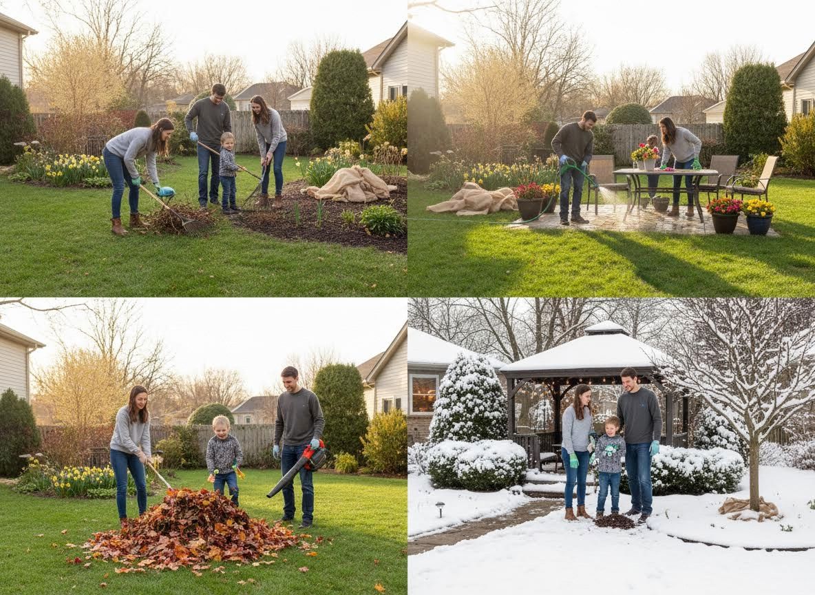 Family's Seasonal Backyard Activities Collage