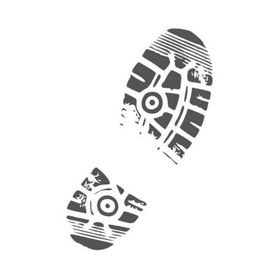 Graphic illustration of a rugged boot print, symbolizing hard work and landscaping service.