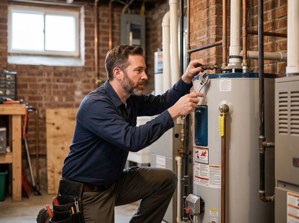 plumber fixing a water heater plumber fixing a water heater
