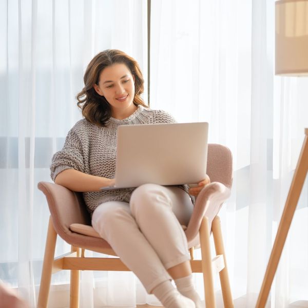 image of a woman researching a company