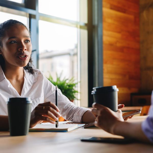 image of a woman practicing an interview