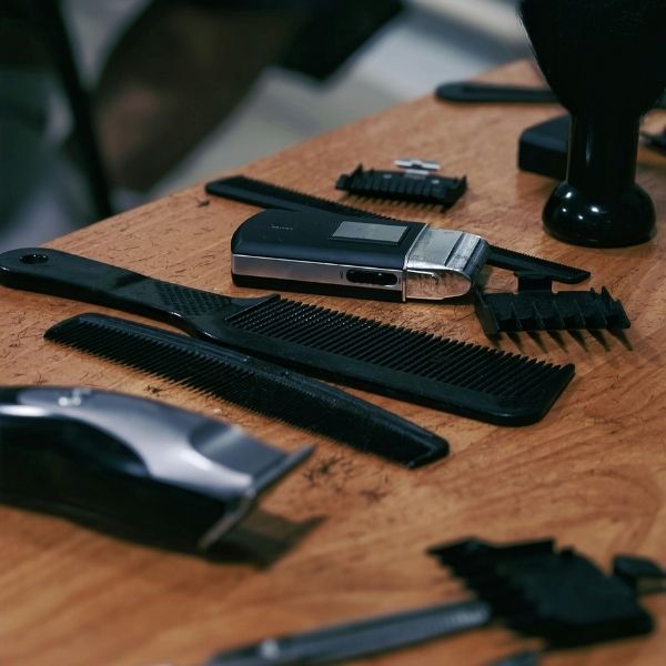 barber tools laying on counter top