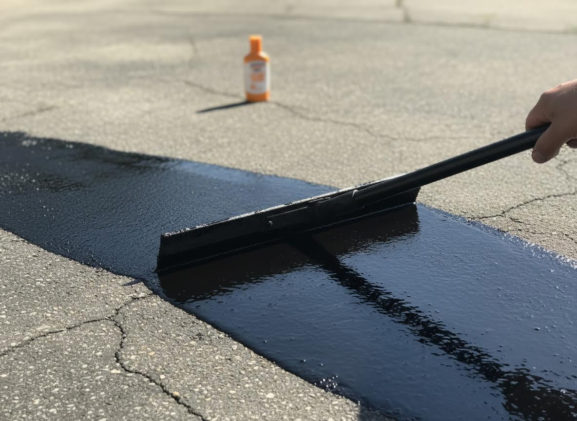 Applying Asphalt Sealant with Squeegee