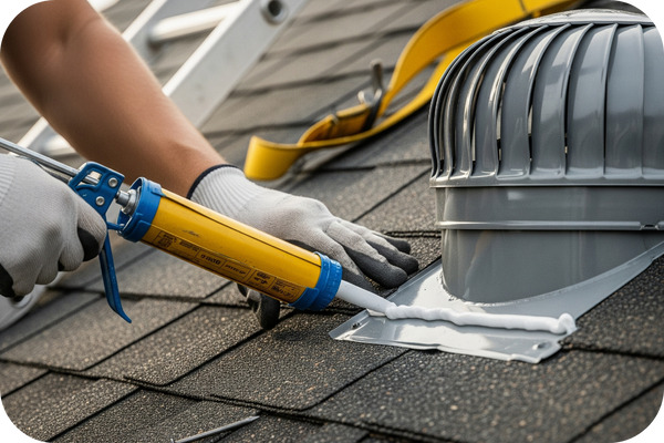 Close-up of caulking flashing