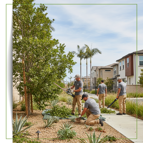 landscapers performing yard maintenance