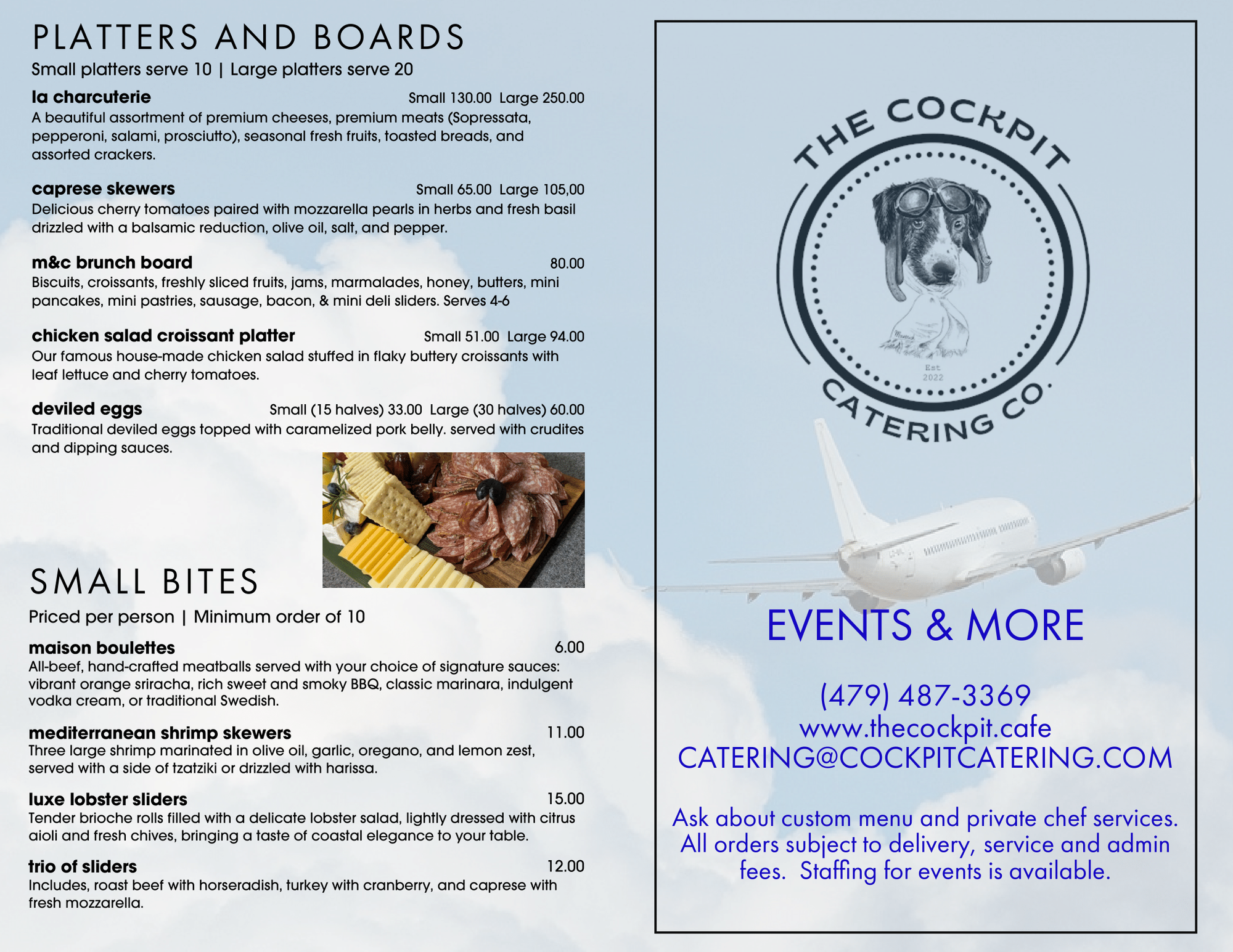 Cockpit Catering Menu page 1