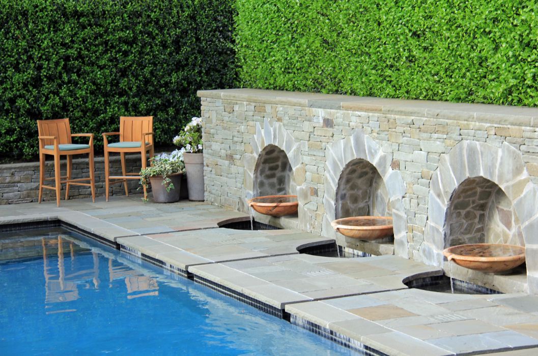 Contemporary Limestone Basin Composition – River Oaks Pool Design