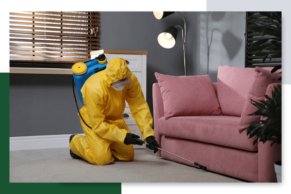 pest control spraying a living room