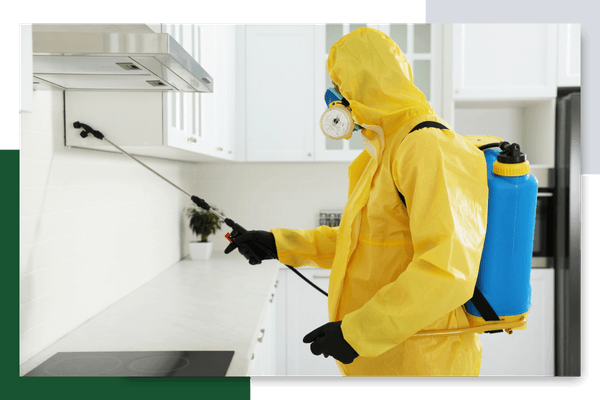 pest control tech spraying around a hood vent