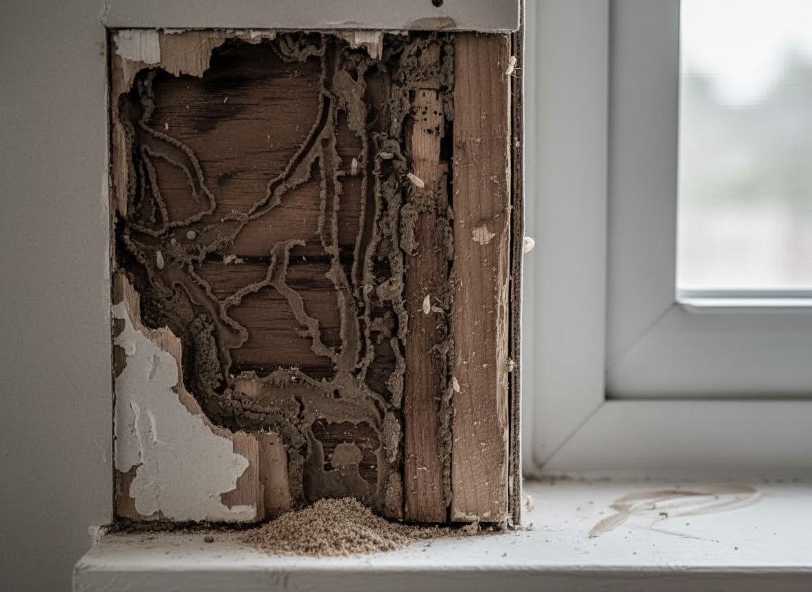 Severe Termite Damage on Window Frame
