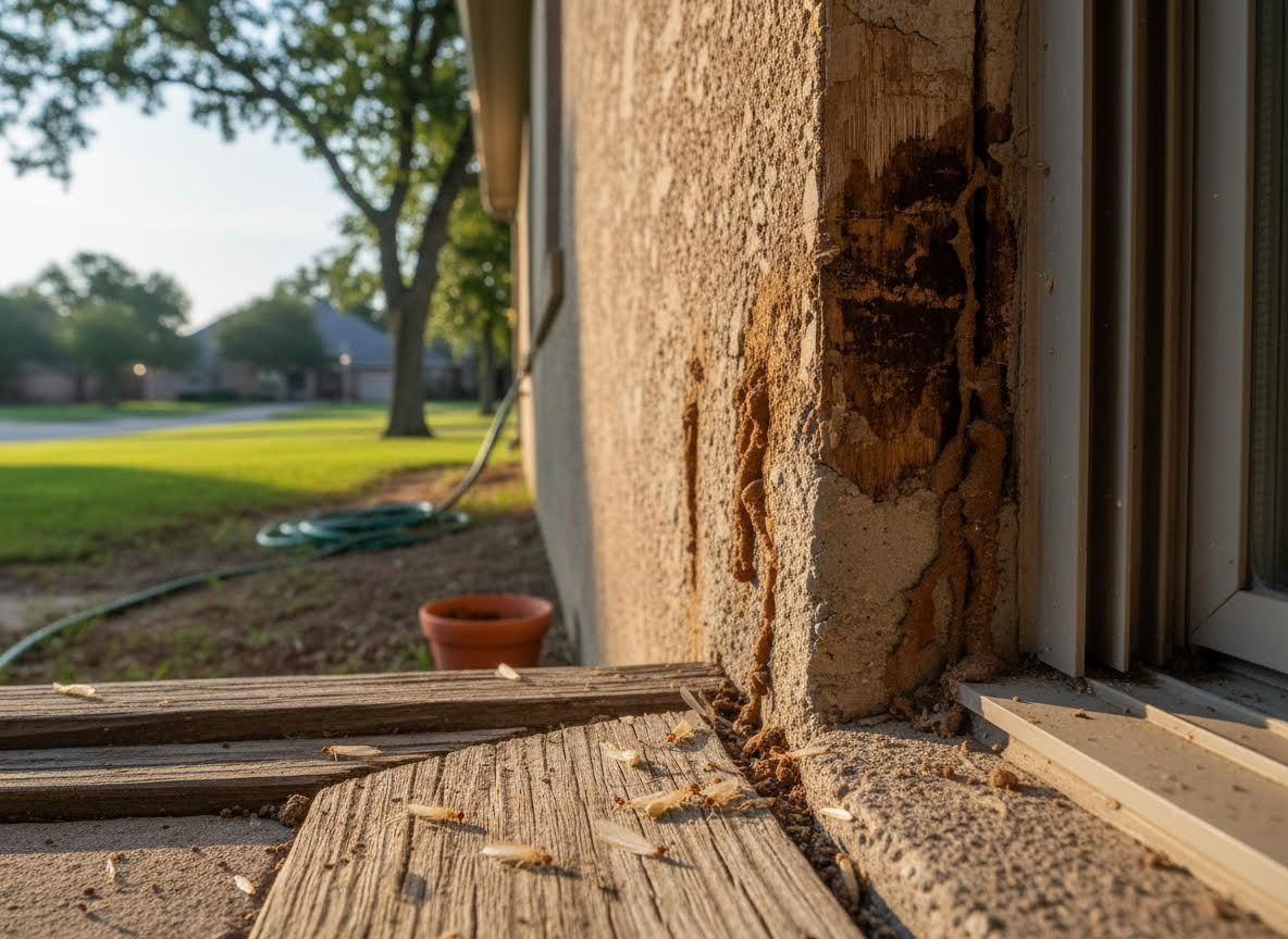 Termite Damage on House Exterior with Swarmers